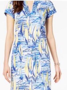 Pappagallo Blue & Yellow Printed dress size 10